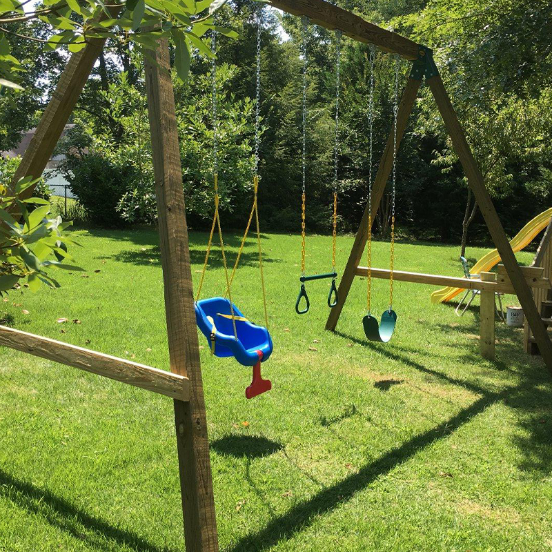 Trapez leagăn pentru copii cu lanț de fier verde pădure